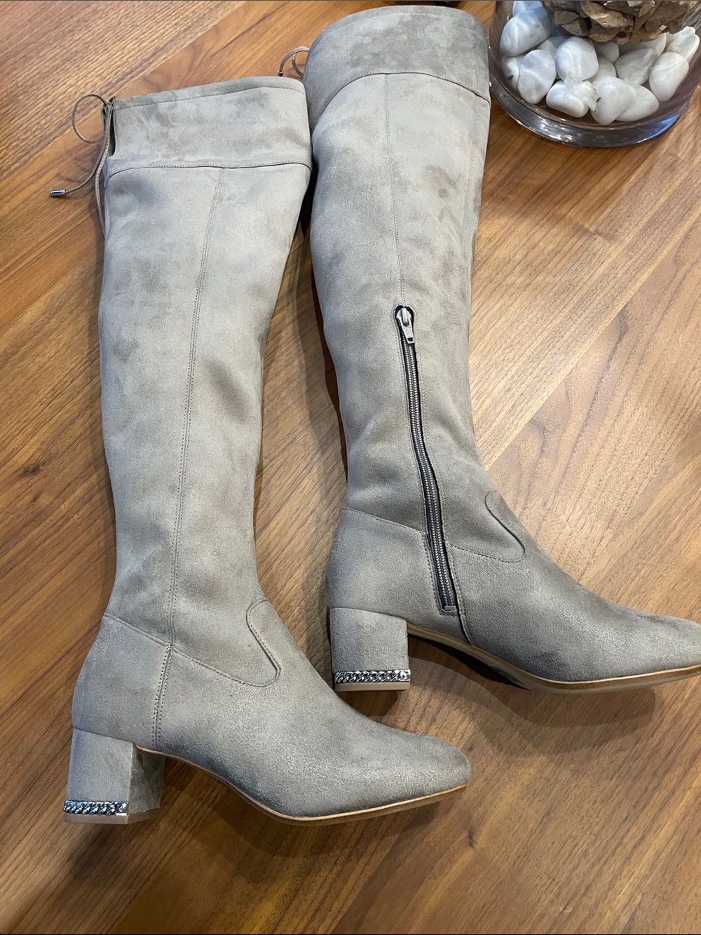 Michael Kors Over-the-Knee Suede Block Heel Boots - Light Gray